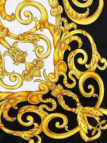 1990s GIANNI VERSACE BAROCCO MEDUSA GOLD BLACK SILK SCARF