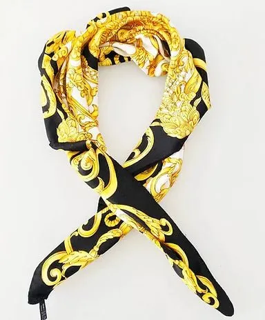 1990s GIANNI VERSACE BAROCCO MEDUSA GOLD BLACK SILK SCARF