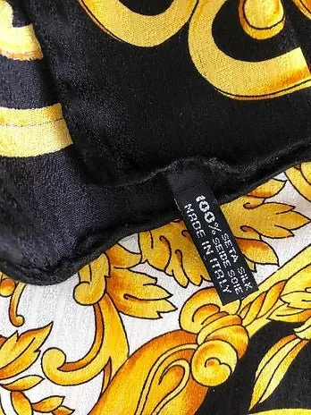 1990s GIANNI VERSACE BAROCCO MEDUSA GOLD BLACK SILK SCARF