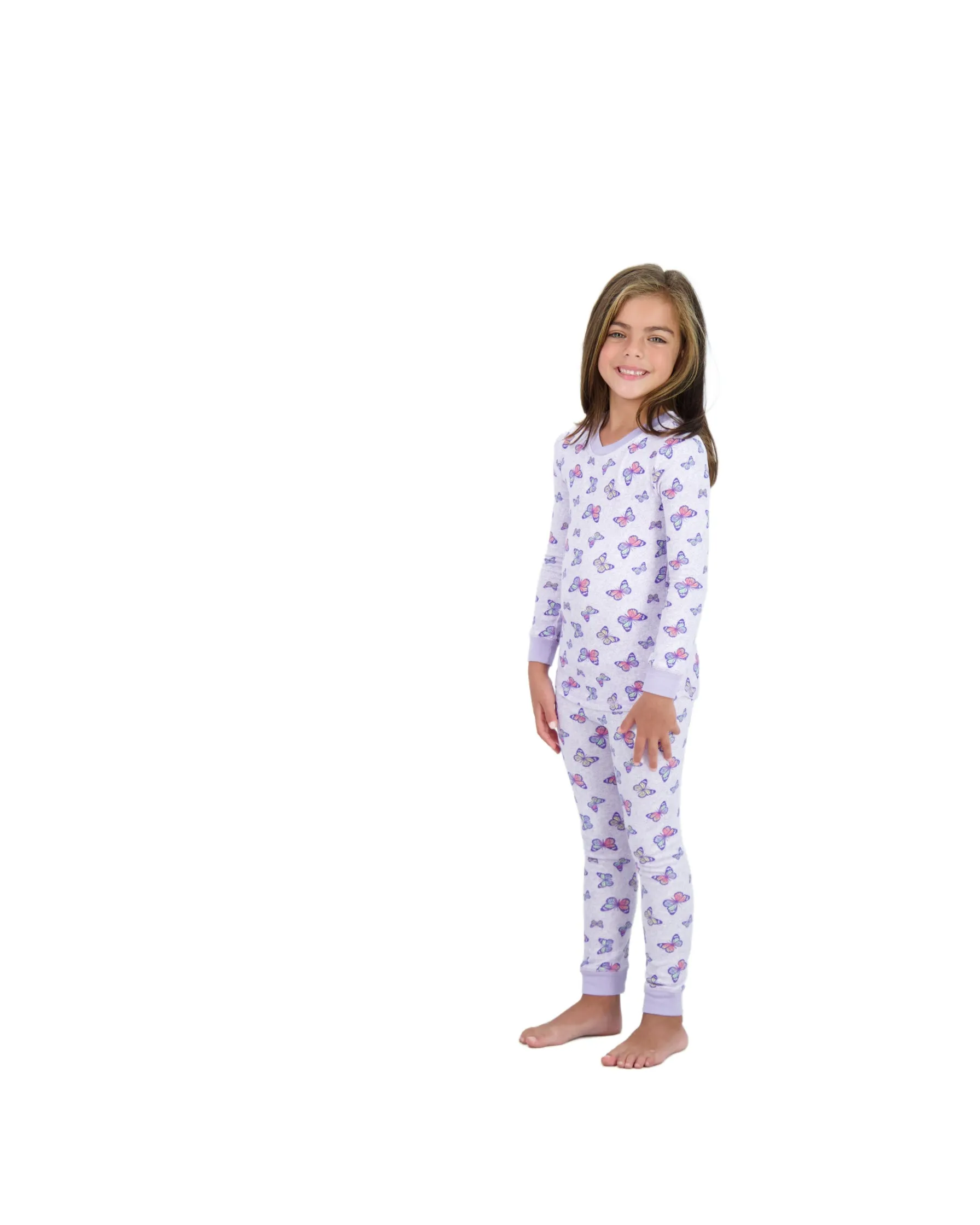 2-Piece Girls Super Soft Jersey Snug-Fit Pajama Set- Butterfly, Purple Pajama Set for Toddlers & Girls