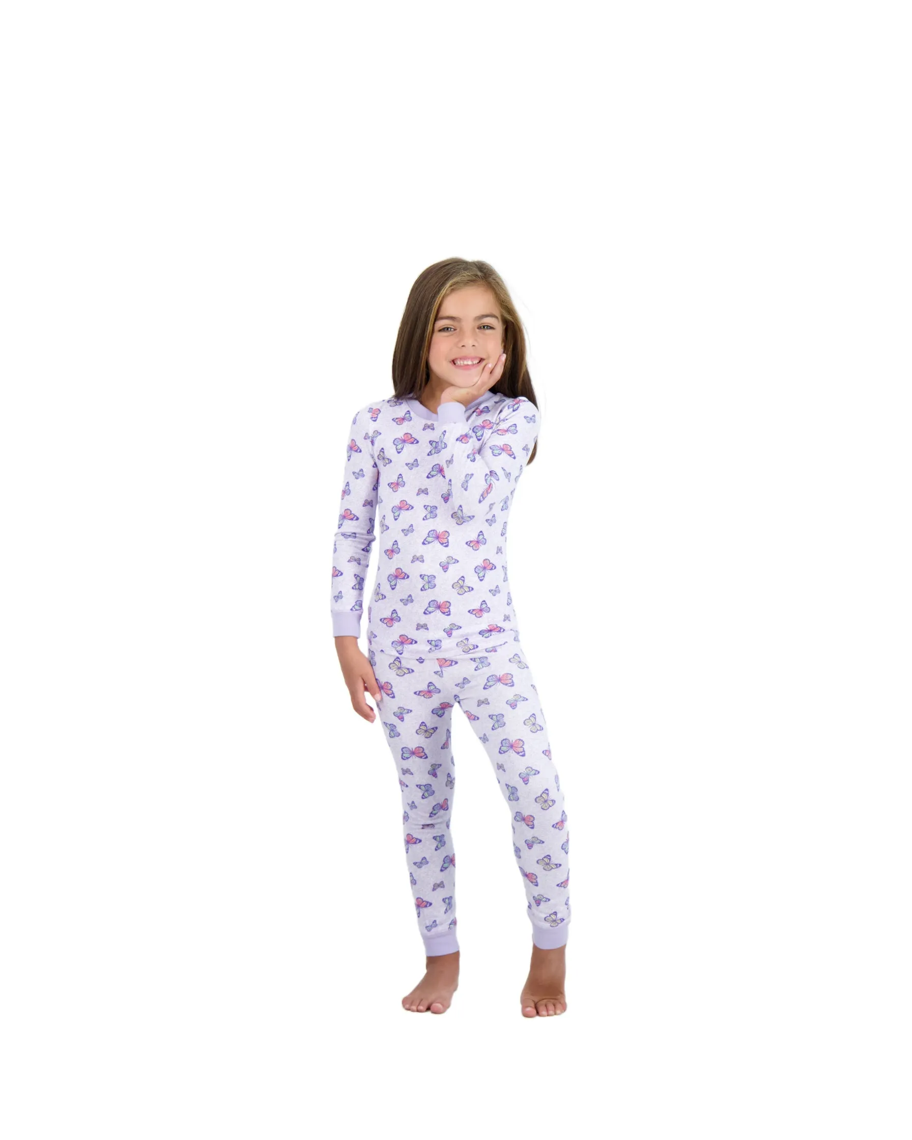 2-Piece Girls Super Soft Jersey Snug-Fit Pajama Set- Butterfly, Purple Pajama Set for Toddlers & Girls