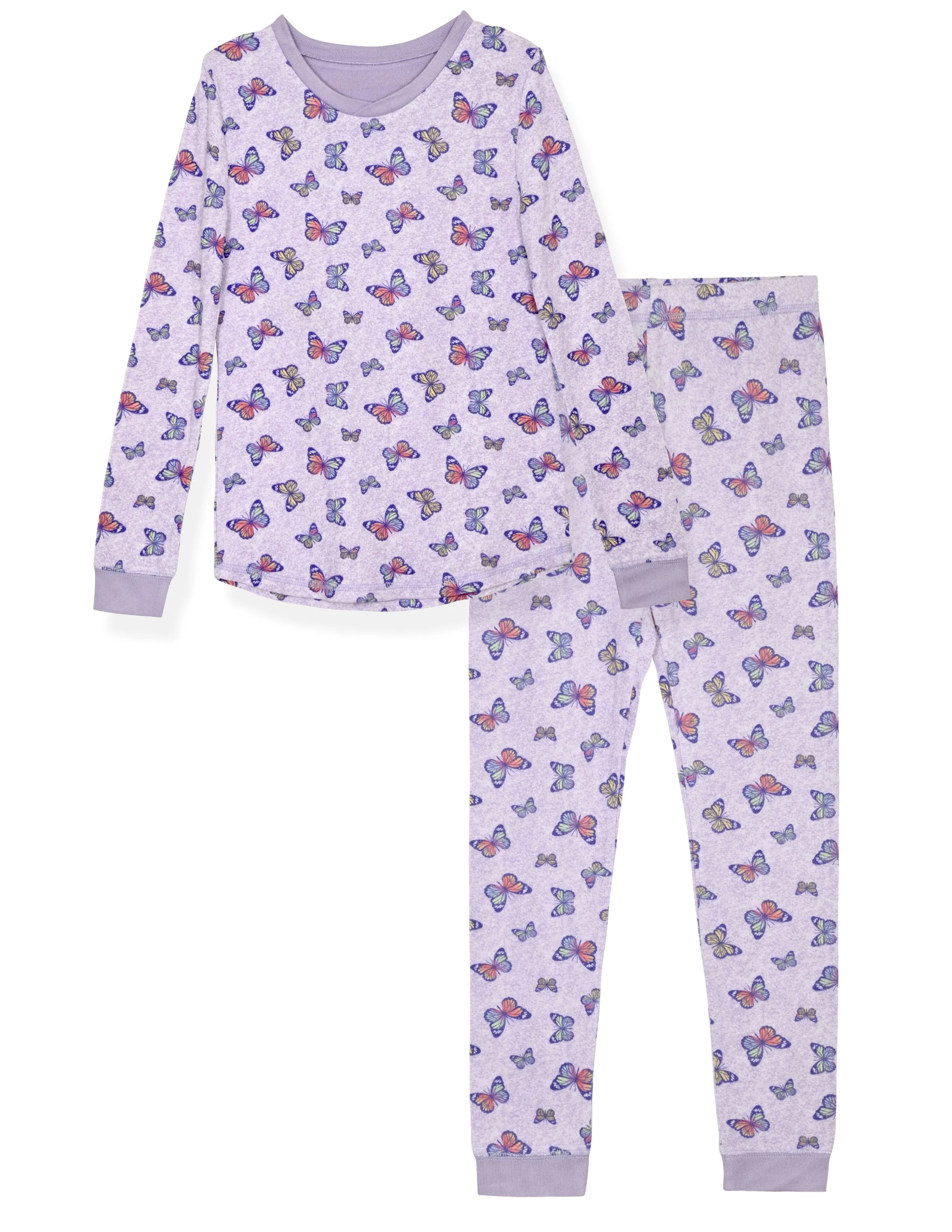 2-Piece Girls Super Soft Jersey Snug-Fit Pajama Set- Butterfly, Purple Pajama Set for Toddlers & Girls