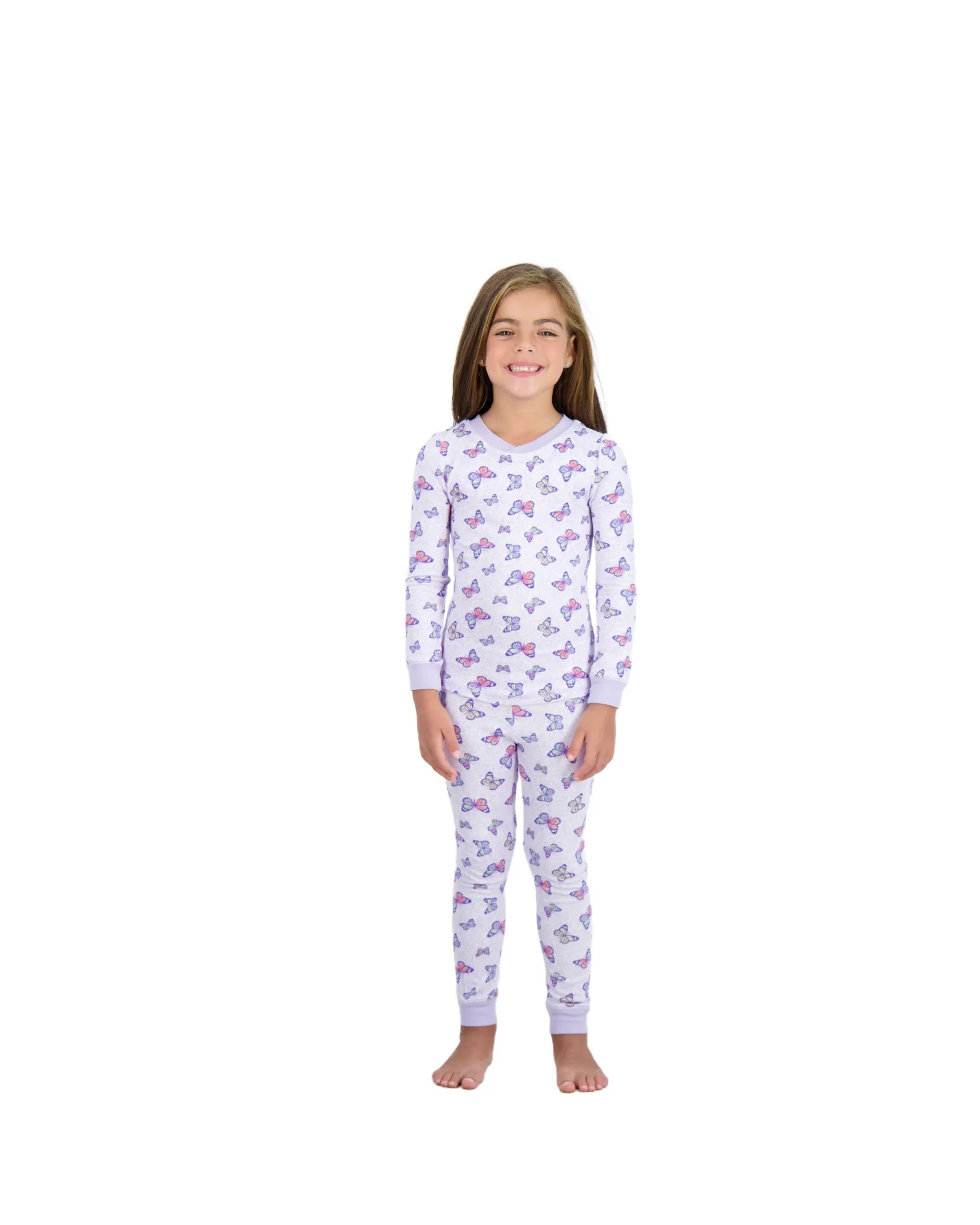 2-Piece Girls Super Soft Jersey Snug-Fit Pajama Set- Butterfly, Purple Pajama Set for Toddlers & Girls