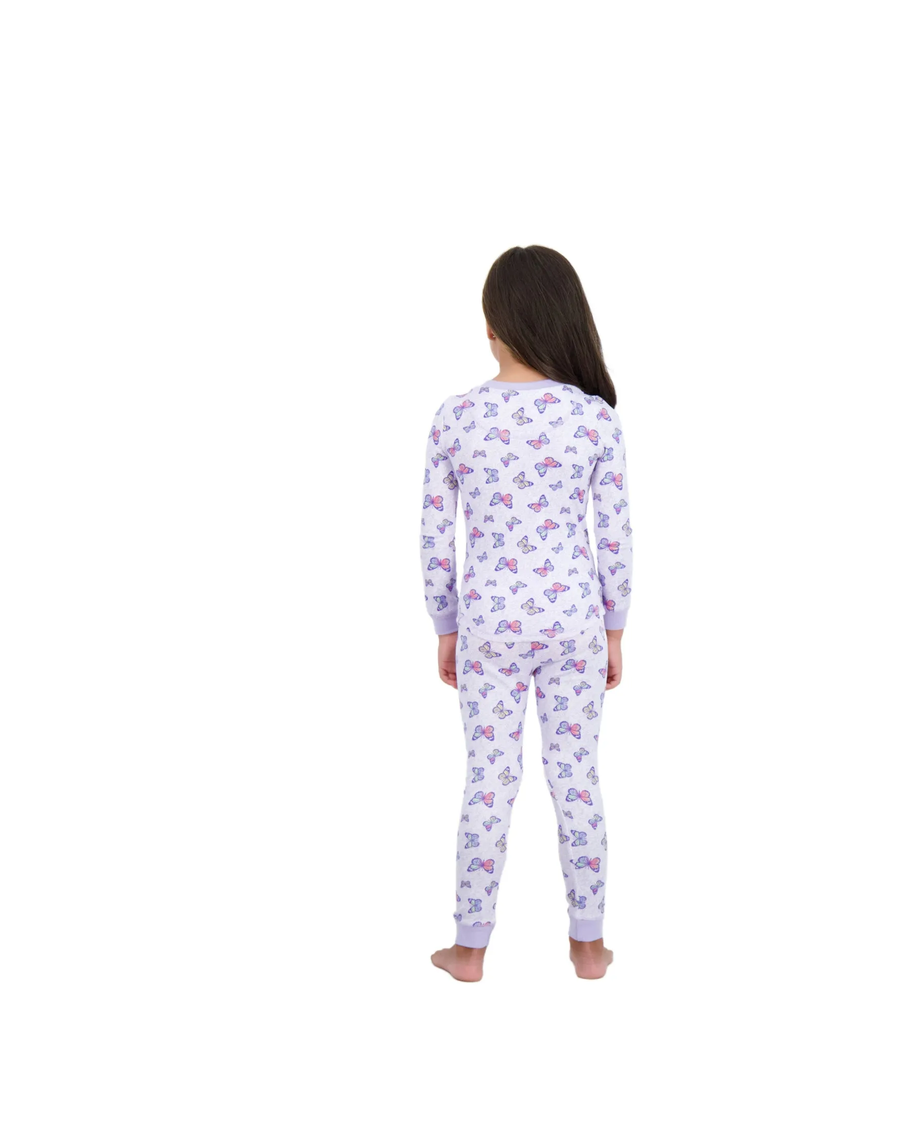 2-Piece Girls Super Soft Jersey Snug-Fit Pajama Set- Butterfly, Purple Pajama Set for Toddlers & Girls