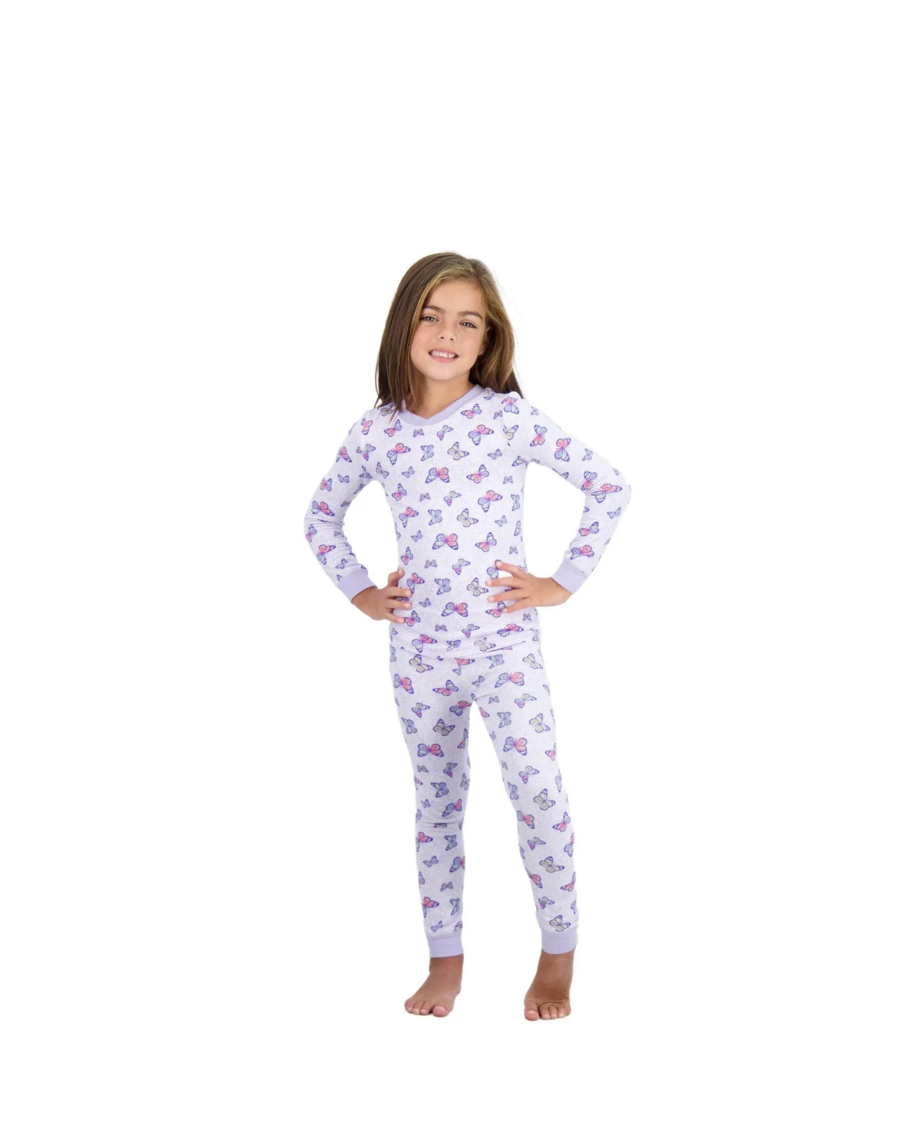 2-Piece Girls Super Soft Jersey Snug-Fit Pajama Set- Butterfly, Purple Pajama Set for Toddlers & Girls