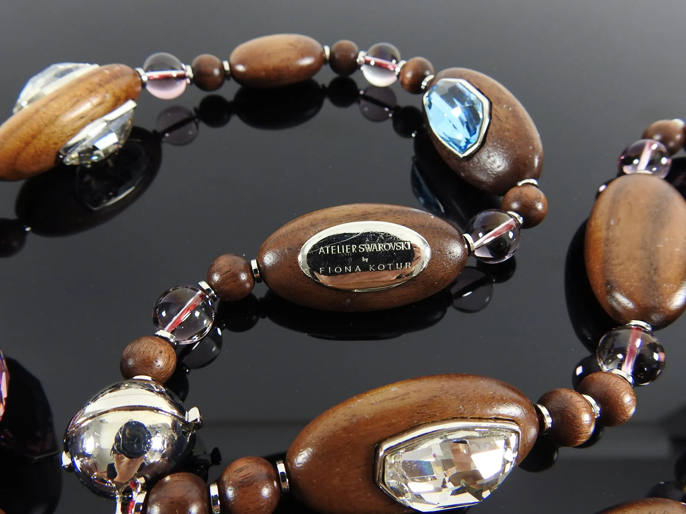 Atelier Swarovski x Fiona Kotur Walnut Wood Crystal Bead Necklace