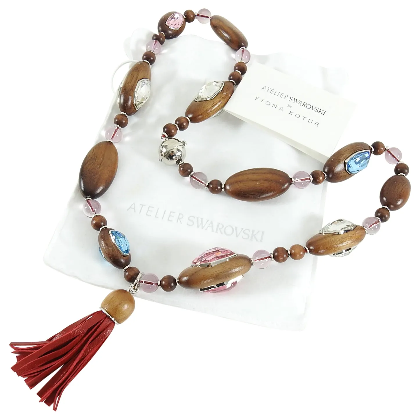 Atelier Swarovski x Fiona Kotur Walnut Wood Crystal Bead Necklace