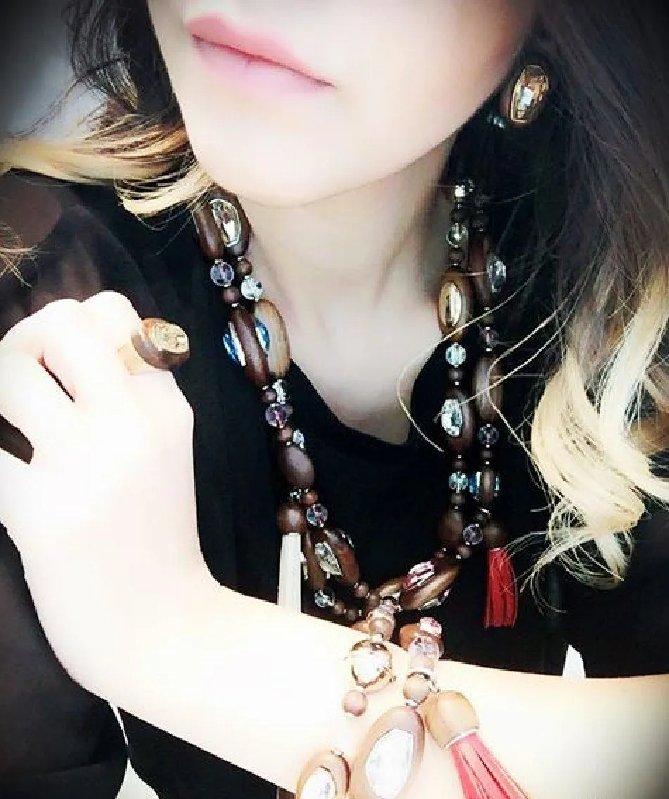 Atelier Swarovski x Fiona Kotur Walnut Wood Crystal Bead Necklace