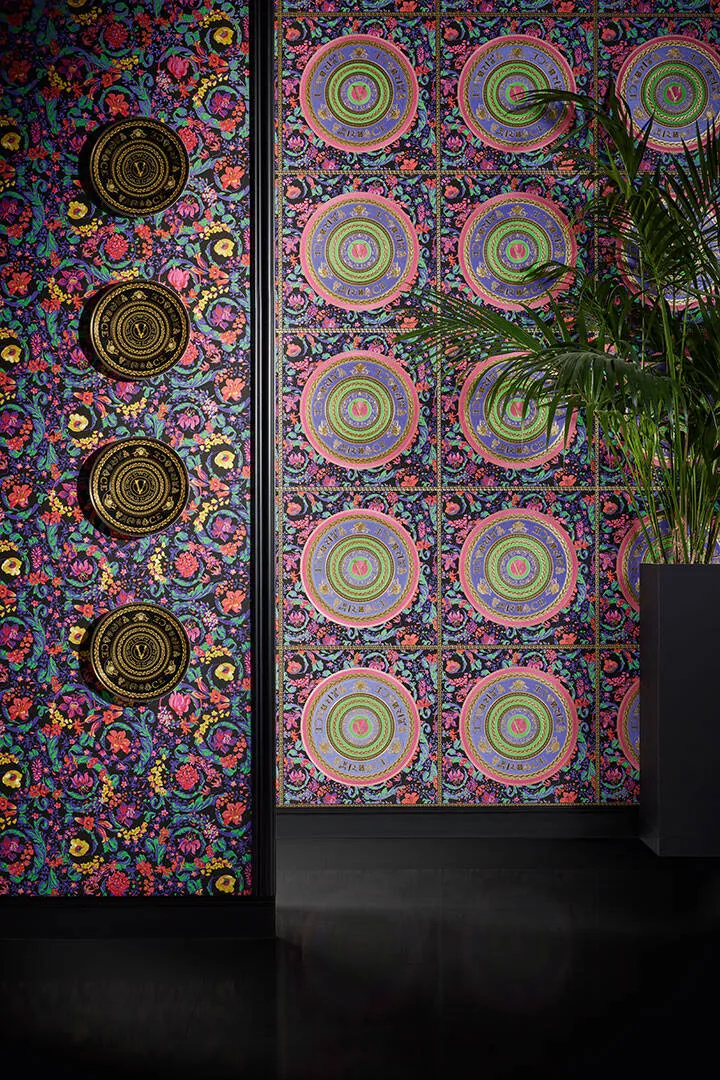 Baroque Circle Textured Wallpaper in Multi from the Versace V Collection