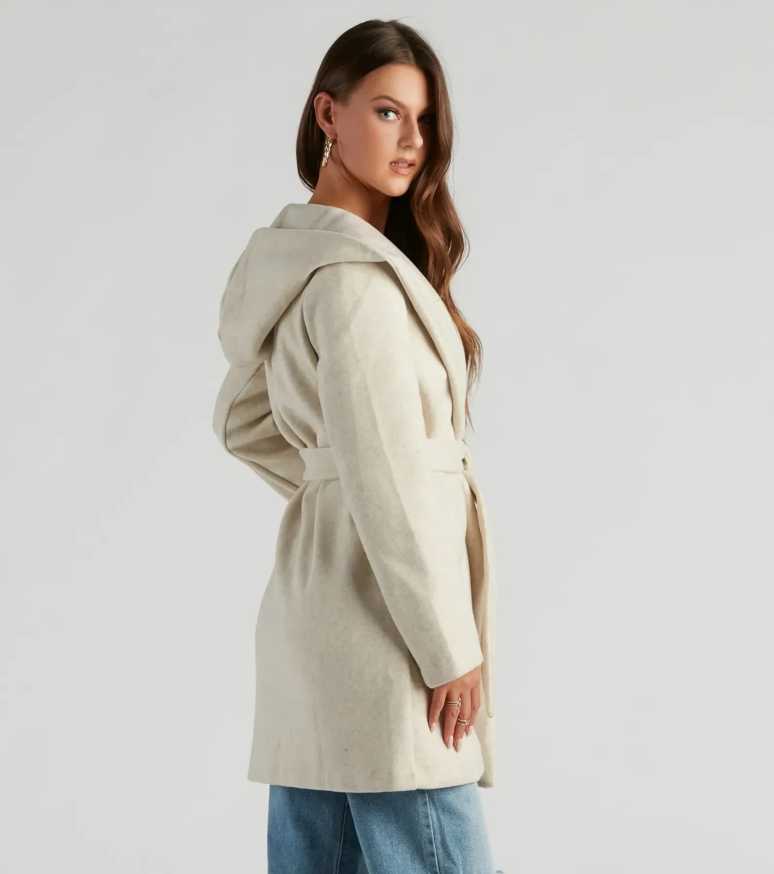 Belted Sophistication Faux Wool Coat