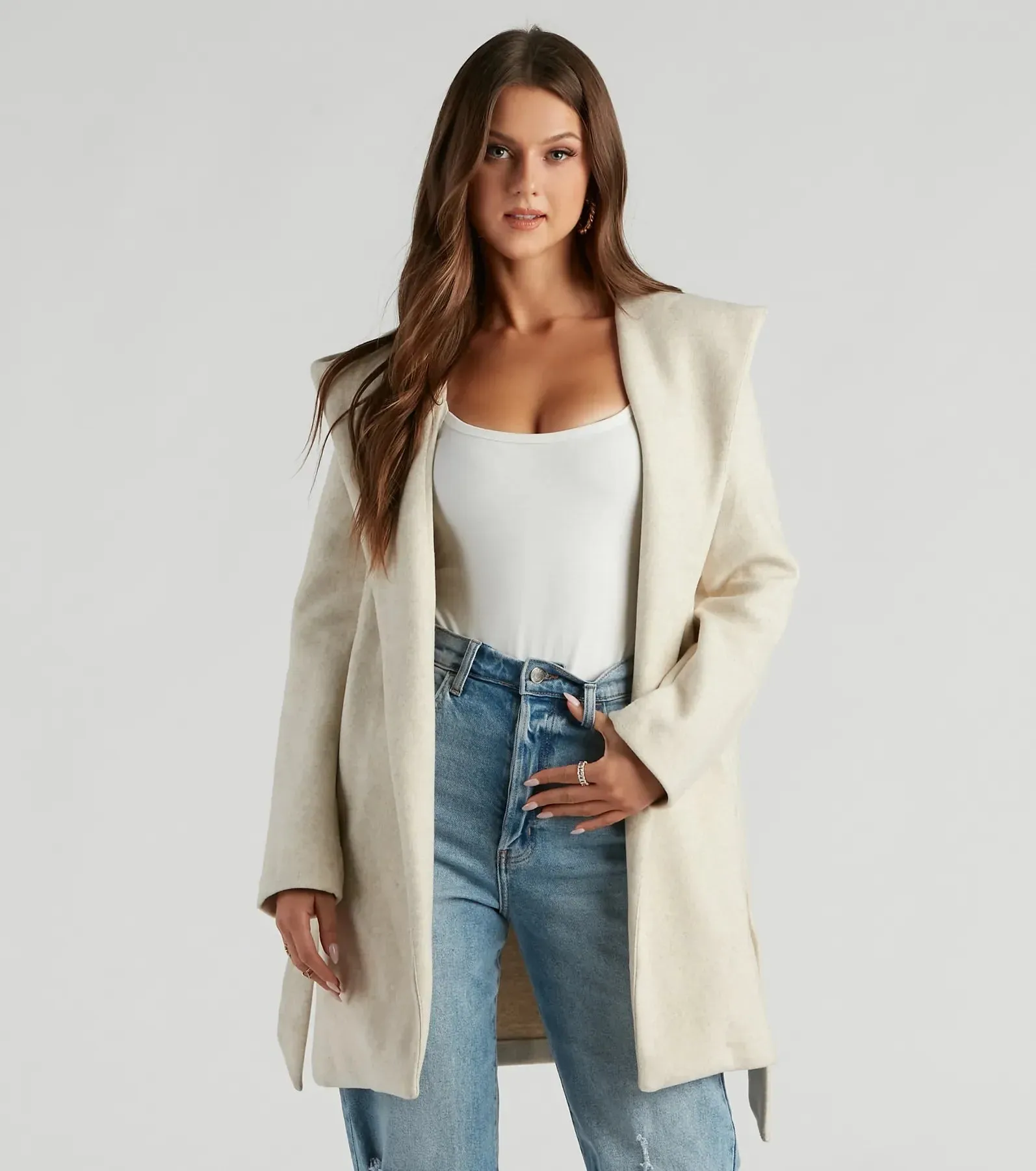 Belted Sophistication Faux Wool Coat