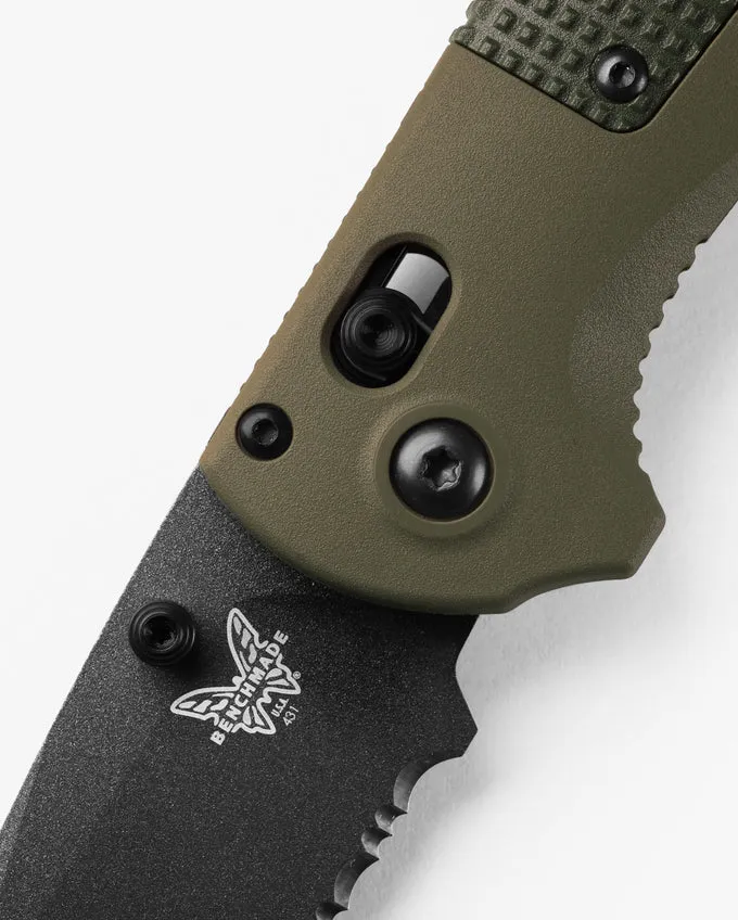 Benchmade Tanto 431SBK-1 Redoubt AXIS Lock 3.53" Cerakote CPM-D2 Partially Serrated Ranger Green/Forest Grivory Handles