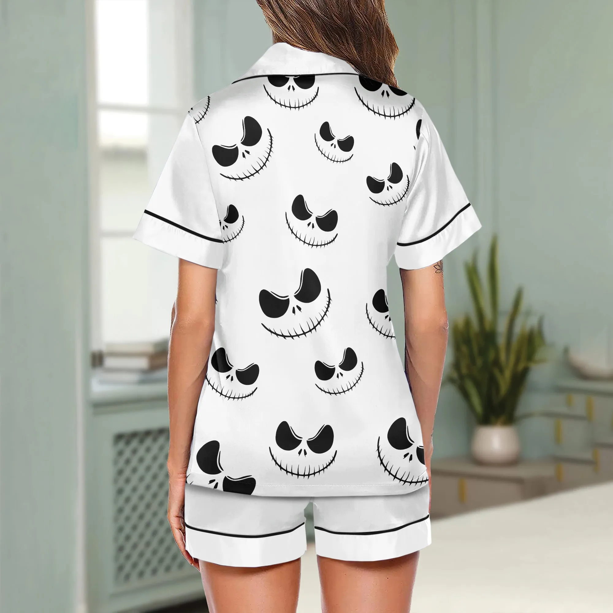 Black & White Art Women's Pajama Sets Top Sleeve & Short Bottom