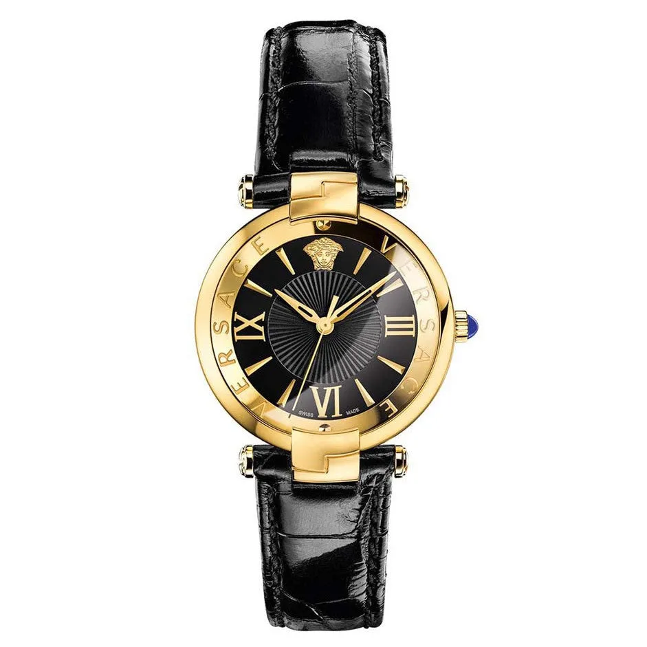 Black Revive Versace Watch w/ Black Crocodile Shiny Calf Strap