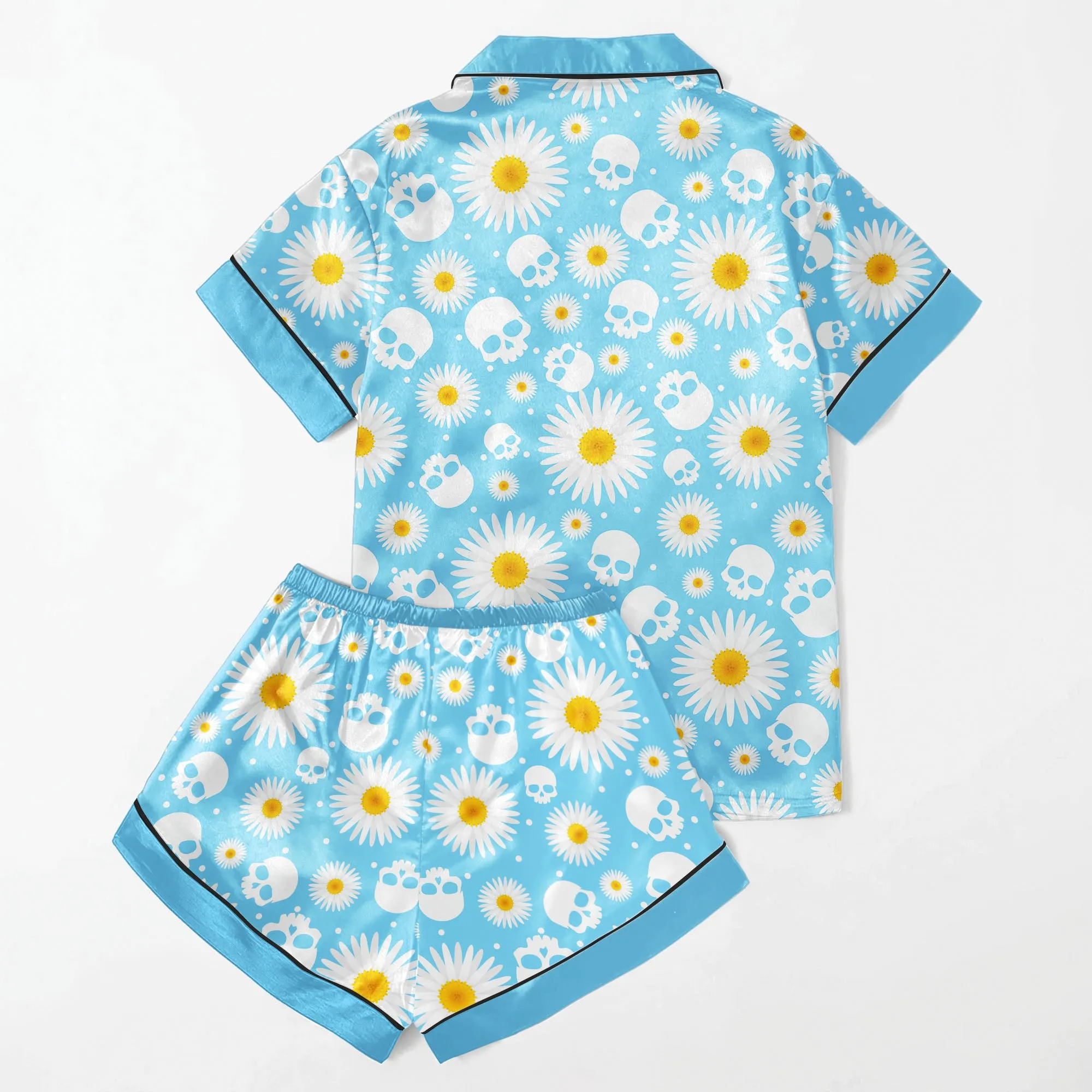 Blue Skull Daisy Women's Pajama Sets Top Sleeve & Short Bottom