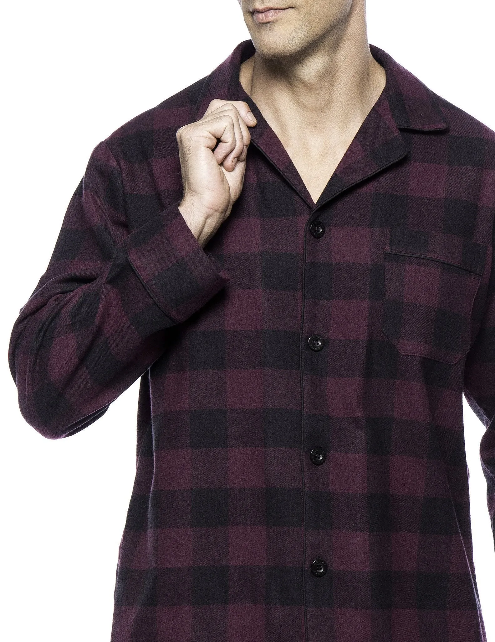 Box Packaged Men's Premium 100% Cotton Flannel Pajama Sleepwear Set - Gingham Fig/Black