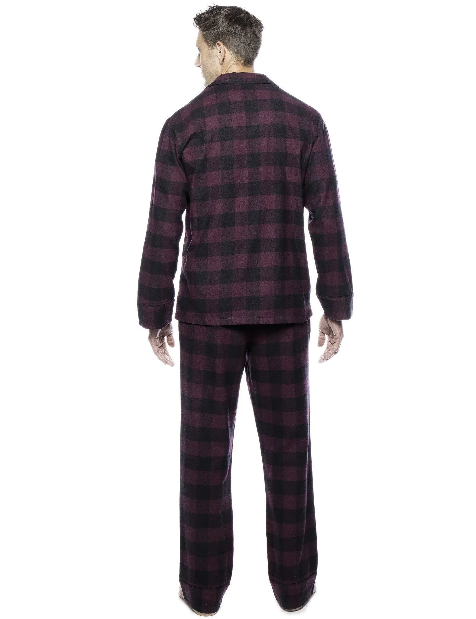 Box Packaged Men's Premium 100% Cotton Flannel Pajama Sleepwear Set - Gingham Fig/Black