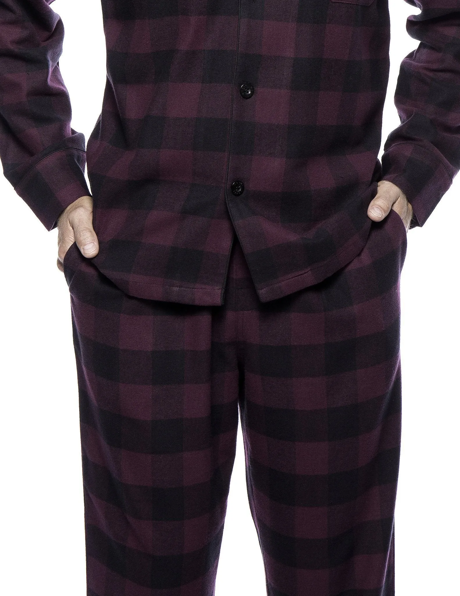 Box Packaged Men's Premium 100% Cotton Flannel Pajama Sleepwear Set - Gingham Fig/Black