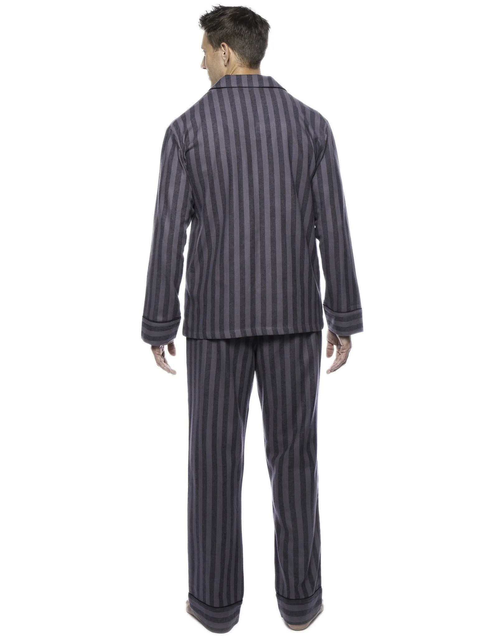 Box Packaged Men's Premium 100% Cotton Flannel Pajama Sleepwear Set - Stripes Black/Grey