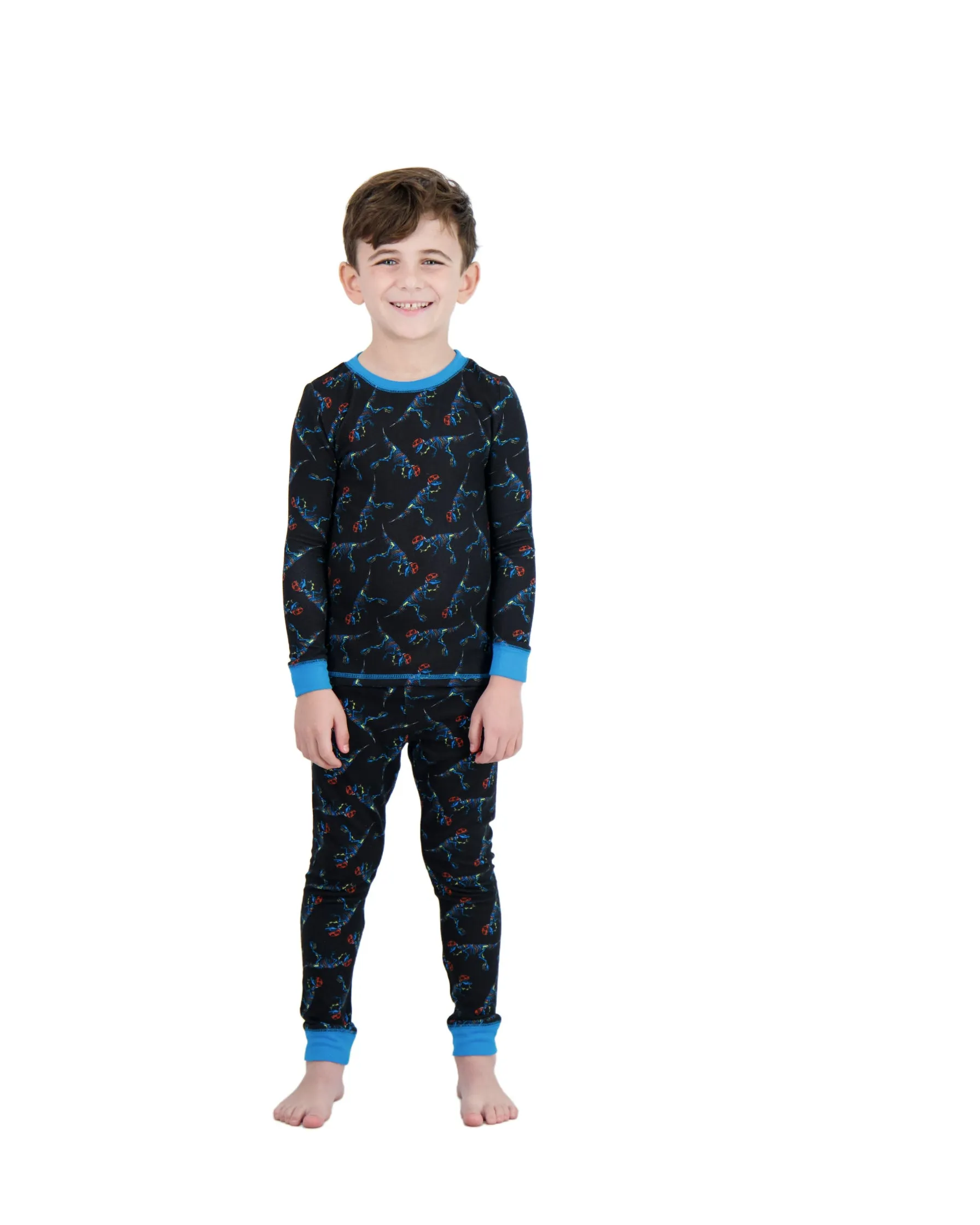 Boys 2-Piece Super Soft Jersey Snug-Fit Pajama Set- Dinosaurs, Black & Blue Pajama Set for Boys