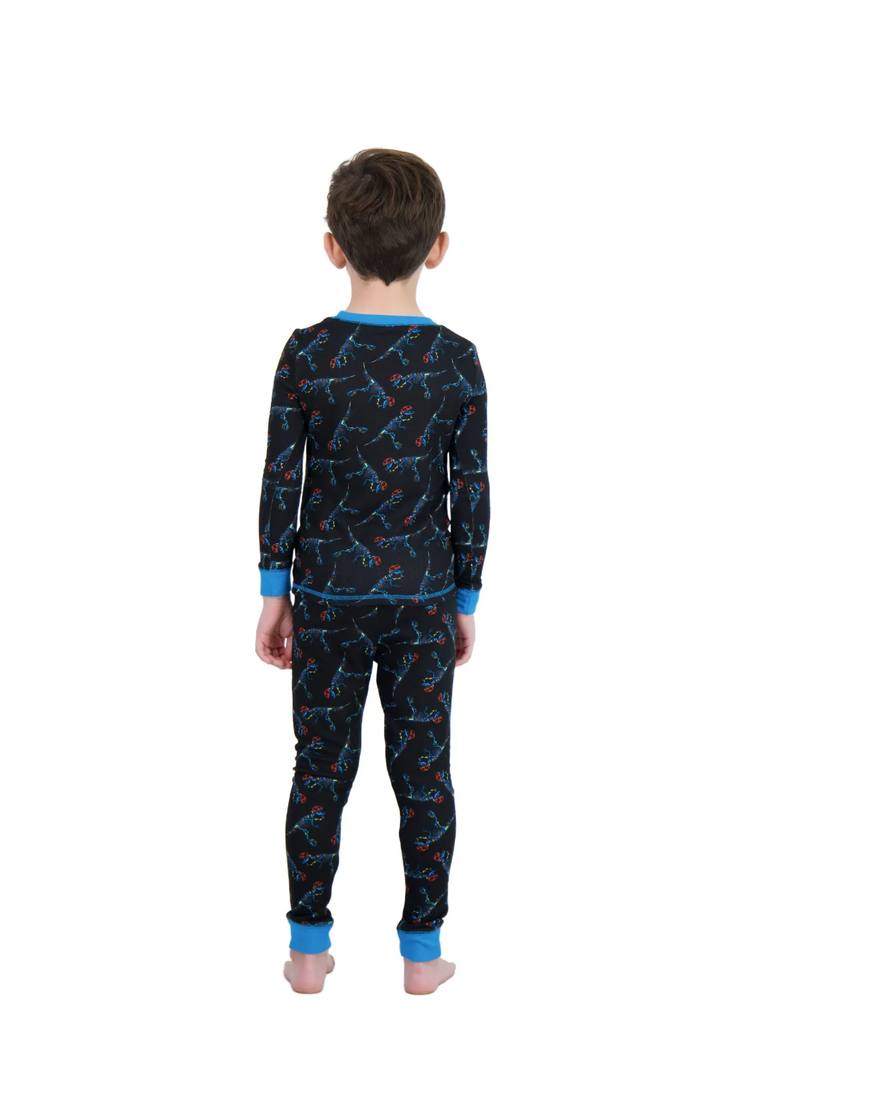 Boys 2-Piece Super Soft Jersey Snug-Fit Pajama Set- Dinosaurs, Black & Blue Pajama Set for Boys