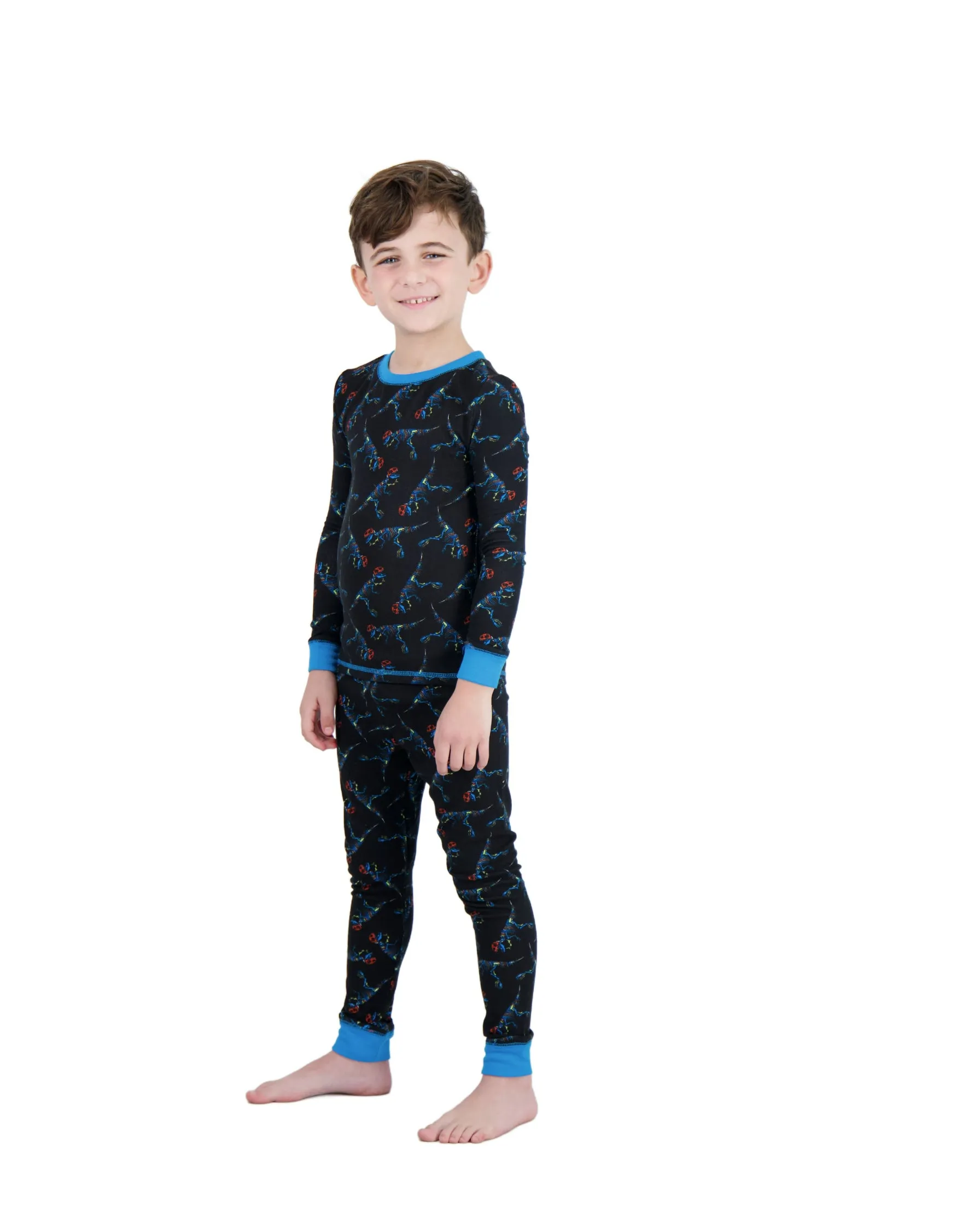 Boys 2-Piece Super Soft Jersey Snug-Fit Pajama Set- Dinosaurs, Black & Blue Pajama Set for Boys