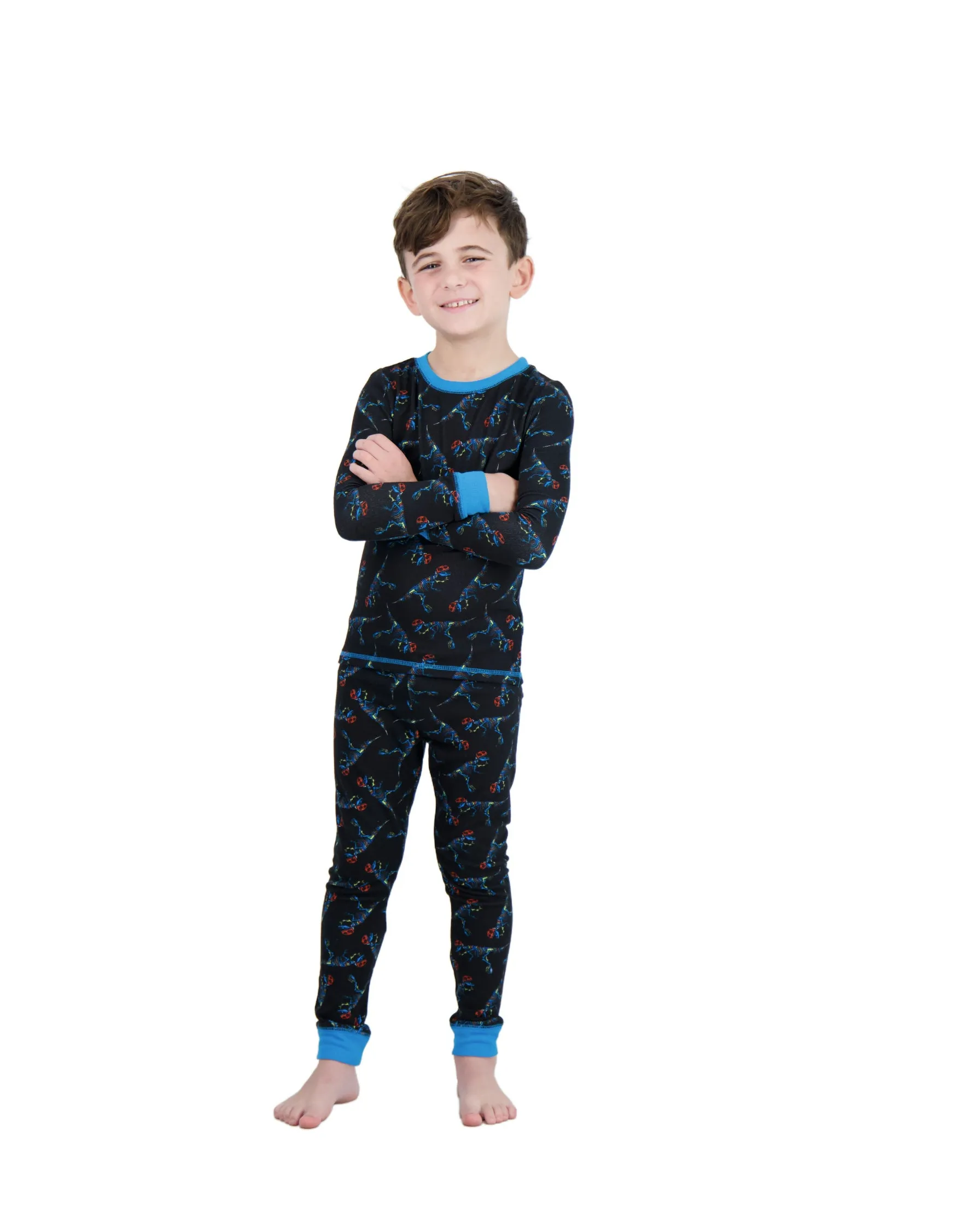 Boys 2-Piece Super Soft Jersey Snug-Fit Pajama Set- Dinosaurs, Black & Blue Pajama Set for Boys