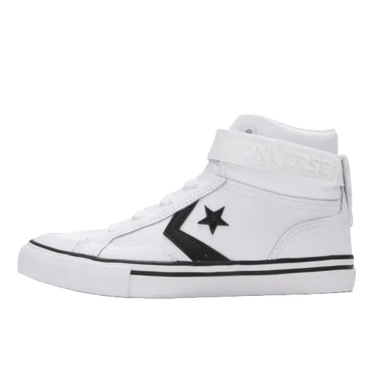 Converse scarpa sneakers alta da ragazzo con laccio elastico e velcro Pro Blaze HI A01073C bianco-nero