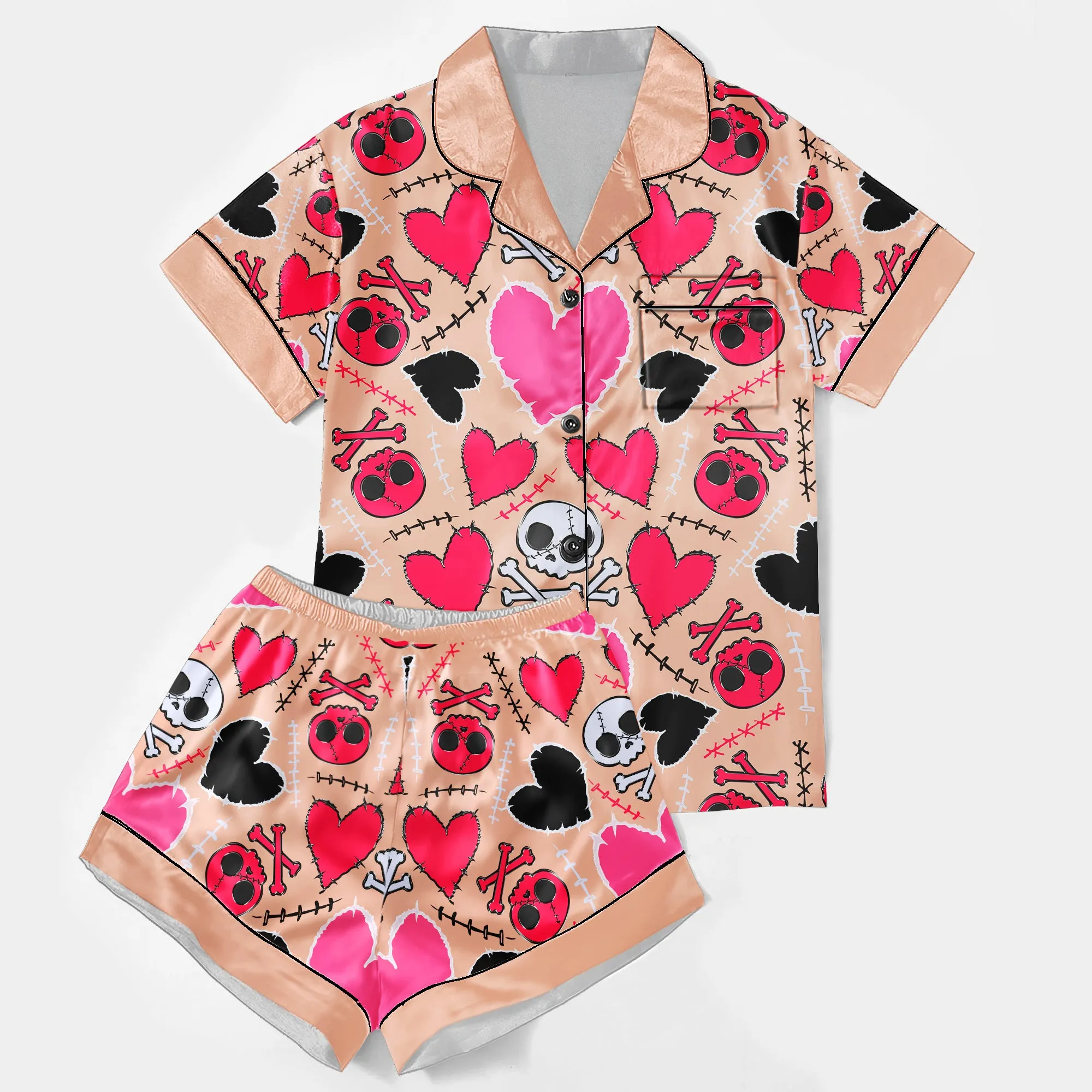 Cross Skull Heart Women's Pajama Sets Top Sleeve & Short Bottom