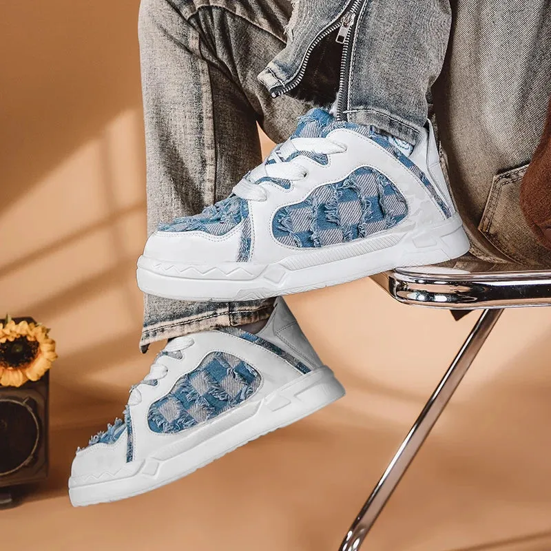 Damian Frayed Denim Checks Casual Sneakers