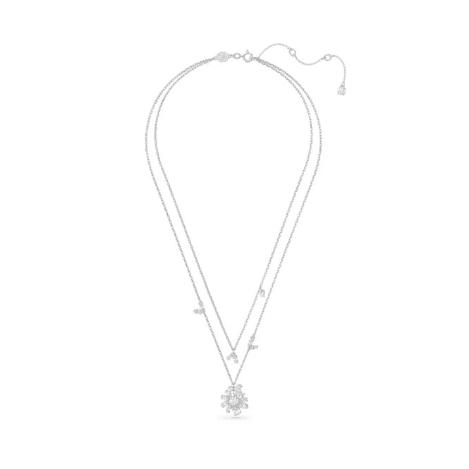 Gema Layered Flower White Rhodium Plated Necklace 5644658