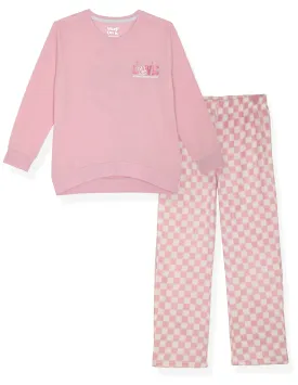 Girls 2-Piece Fleece Pajama Sets- Love, Pink & White Pajama Set for Girls