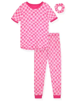 Girls 2-Piece Super Soft Jersey Snug Fit Pajama Set- Checks.