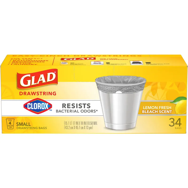 Glad 4 gal Lemon Scent Kitchen Trash Bags Drawstring 34 pk 0.5 mil