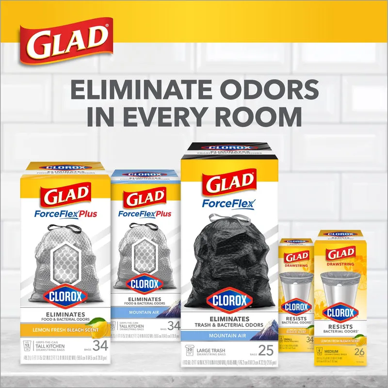 Glad 4 gal Lemon Scent Kitchen Trash Bags Drawstring 34 pk 0.5 mil