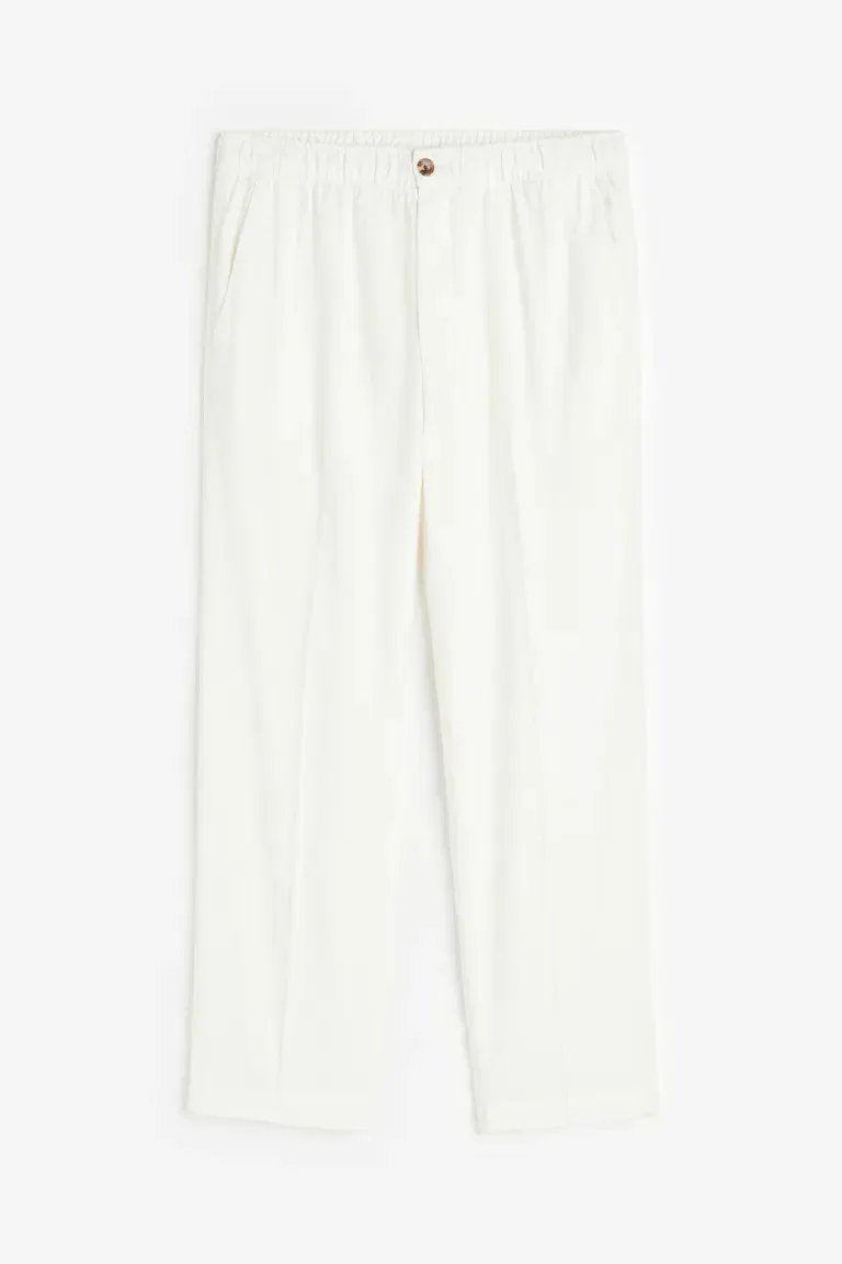 H&M linen blend regular fit trousers, white