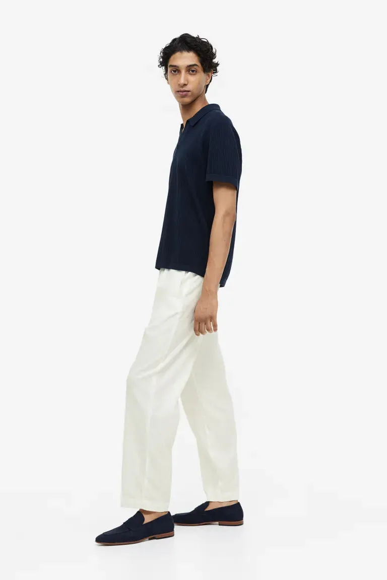 H&M linen blend regular fit trousers, white