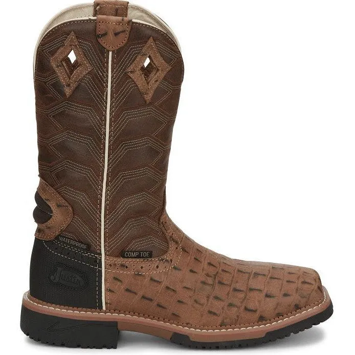 Justin Men's Derrickman 12" CT Waterproof Western Work Boot -Tan- SE4839