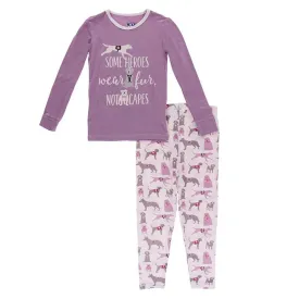 KICKEE PANTS LONG SLEEVE PIECE PRINT PAJAMA SET MACAROON CANINE FIRST RESPONDERS