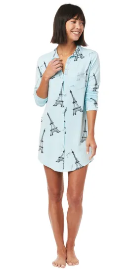 Long-Sleeve Night Shirt - Tiffany Blue Eiffel