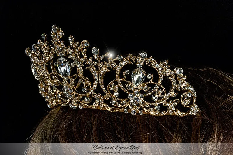 Lucia Victoria Statement Gold Tiara | Swarovski Crystal