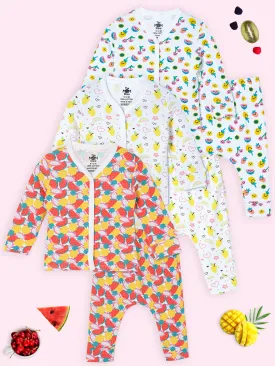 Newborn and Infant Pajama Set Combo of 3: Berry Bites-Fruitilicious-Mango Mia