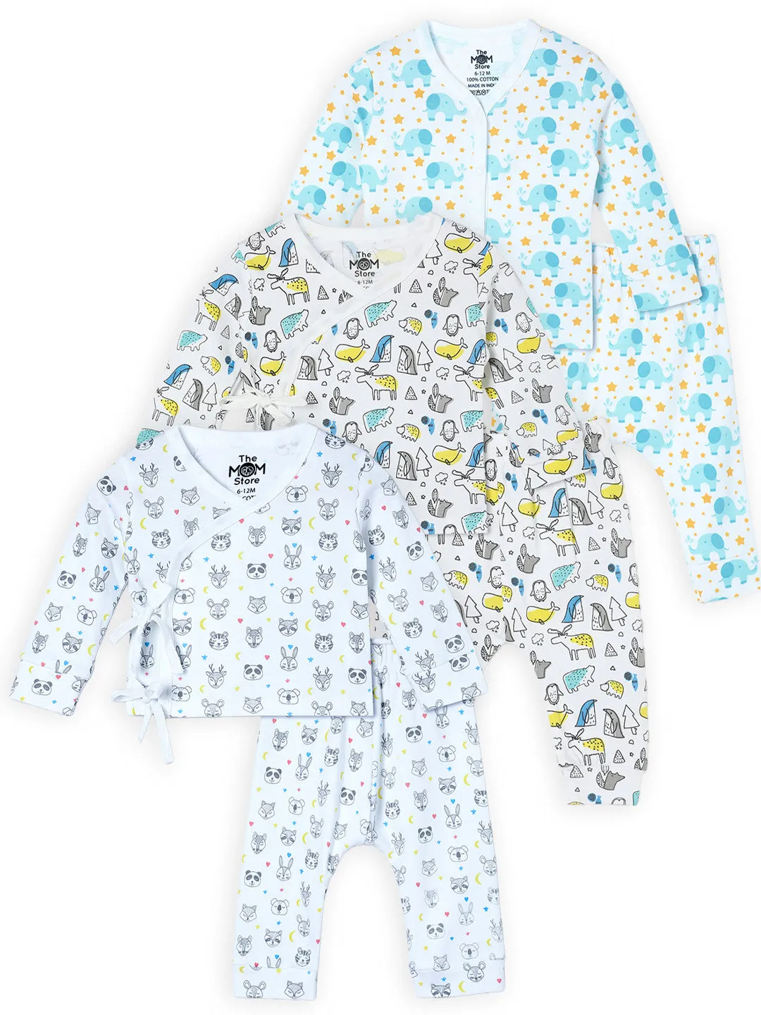 Newborn and Infant Pajama Set Combo of 3: Sleep Munchkins-Animal Party-Elephantastic