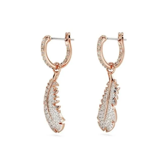 Nice White Rose Gold-tone Plated Feather Hoop Earrings 5663486