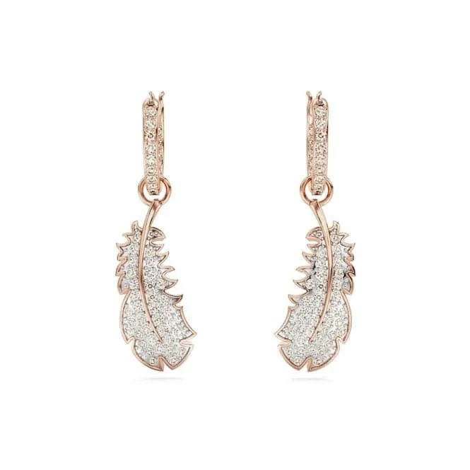 Nice White Rose Gold-tone Plated Feather Hoop Earrings 5663486