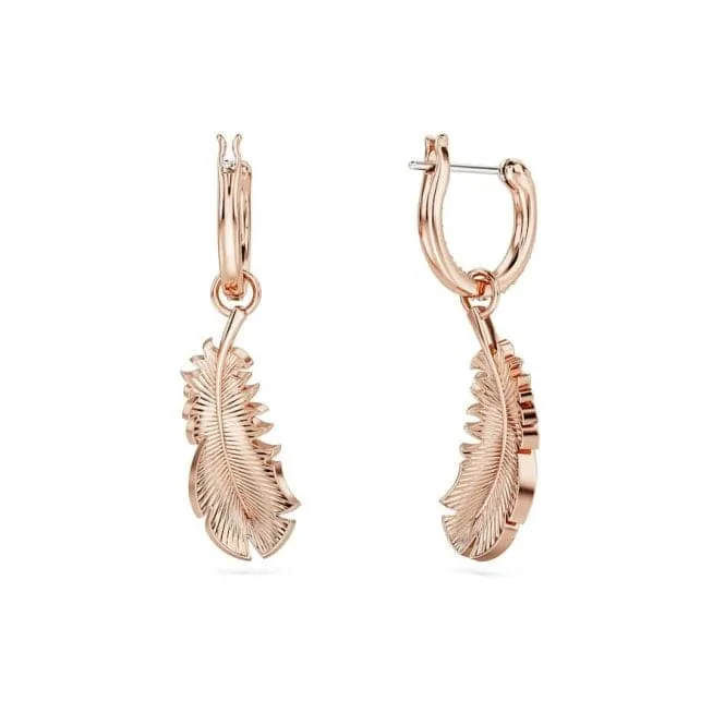 Nice White Rose Gold-tone Plated Feather Hoop Earrings 5663486