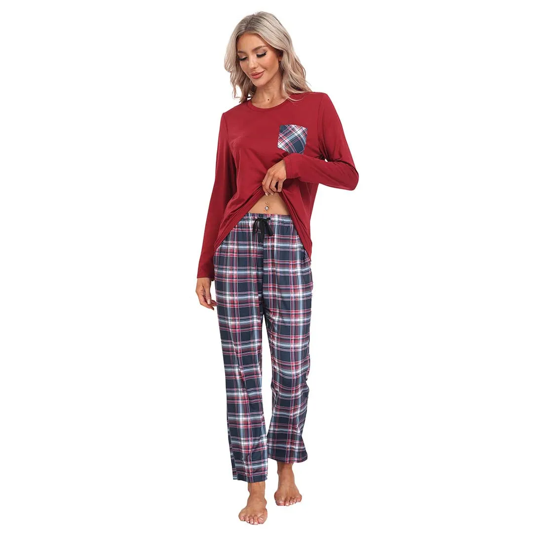 Plaid Long Sleeve Soft Loungewear Pajama Set