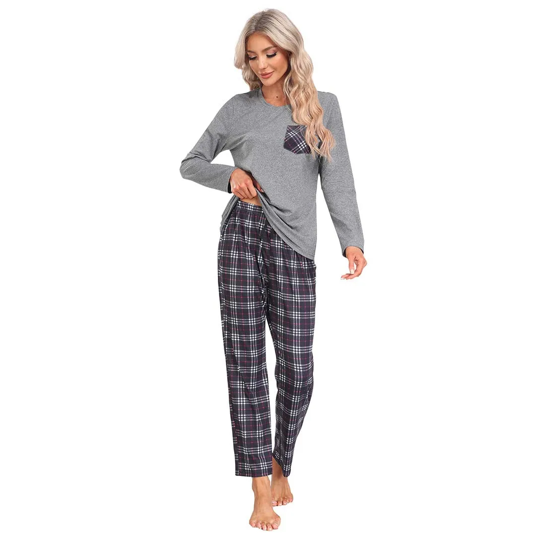 Plaid Long Sleeve Soft Loungewear Pajama Set