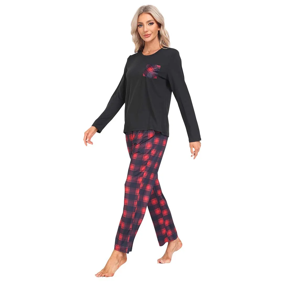 Plaid Long Sleeve Soft Loungewear Pajama Set