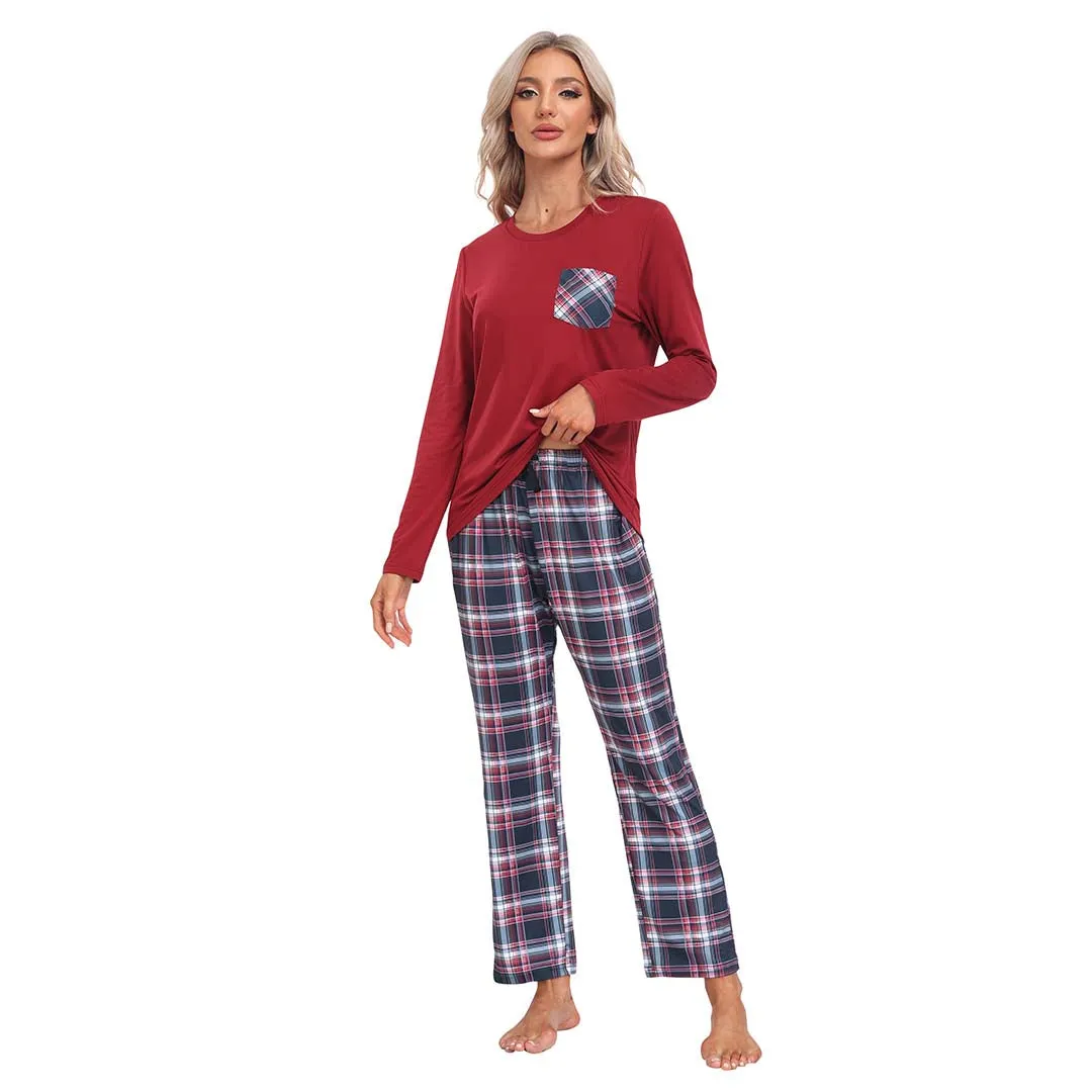 Plaid Long Sleeve Soft Loungewear Pajama Set